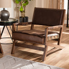 Baxton Studio Rovelyn Rustic Brown Faux Leather Upholstered Walnut Finished Wood Lounge Chair