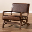 Baxton Studio Rovelyn Rustic Brown Faux Leather Upholstered Walnut Finished Wood Lounge Chair
