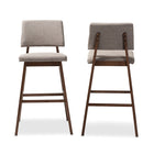 Baxton Studio Colton Mid-Century Modern Light Gray Fabric Upholstered and Walnut-Finished Wood Bar Stool Set of 2