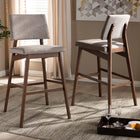 Baxton Studio Colton Mid-Century Modern Light Gray Fabric Upholstered and Walnut-Finished Wood Bar Stool Set of 2