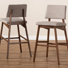 Baxton Studio Colton Mid-Century Modern Light Gray Fabric Upholstered and Walnut-Finished Wood Bar Stool Set of 2