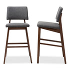Baxton Studio Colton Mid-Century Modern Dark Gray Fabric Upholstered and Walnut-Finished Wood Bar Stool Set of 2