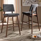 Baxton Studio Colton Mid-Century Modern Dark Gray Fabric Upholstered and Walnut-Finished Wood Bar Stool Set of 2