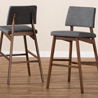 Baxton Studio Colton Mid-Century Modern Dark Gray Fabric Upholstered and Walnut-Finished Wood Bar Stool Set of 2