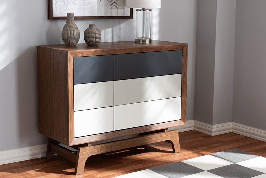 Baxton Studio Svante Mid-Century Modern Multicolor Finished Wood 6-Drawer Chest