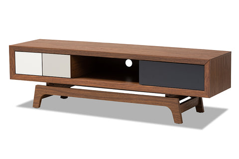 Baxton Studio Svante Mid-Century Modern Multicolor Finished Wood 3-Drawer TV Stand