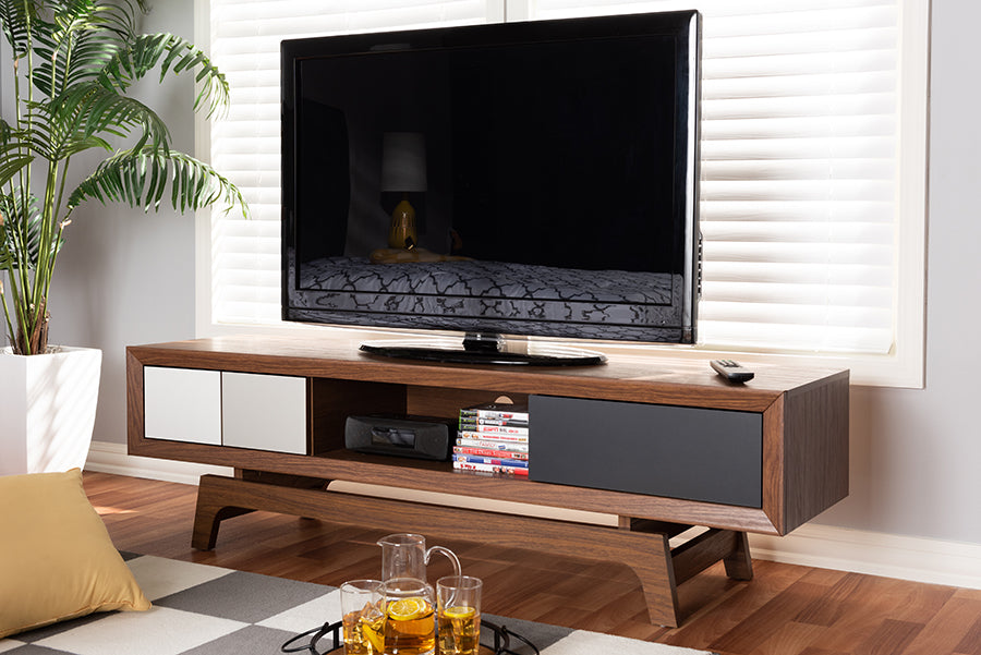 Baxton Studio Svante Mid-Century Modern Multicolor Finished Wood 3-Drawer TV Stand