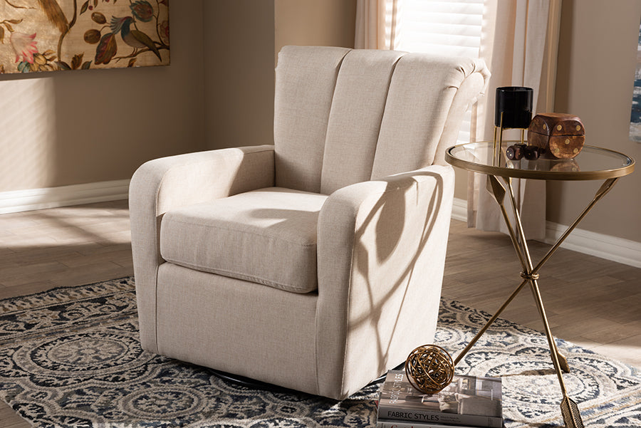 Baxton Studio Rayner Modern and Contemporary Beige Fabric Upholstered Swivel Chair