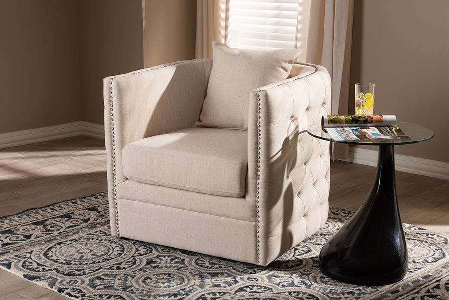 Baxton Studio Micah Modern and Contemporary Beige Fabric Upholstered Tufted Swivel Chair