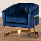 Baxton Studio Tomasso Glam Royal Blue Velvet Fabric Upholstered Gold-Finished Lounge Chair