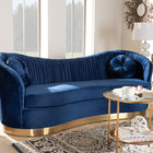 Baxton Studio Nevena Glam Royal Blue Velvet Fabric Upholstered Gold-Finished Sofa
