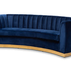 Baxton Studio Milena Glam Royal Blue Velvet Fabric Upholstered Gold-Finished Sofa