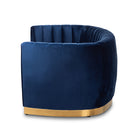 Baxton Studio Milena Glam Royal Blue Velvet Fabric Upholstered Gold-Finished Sofa