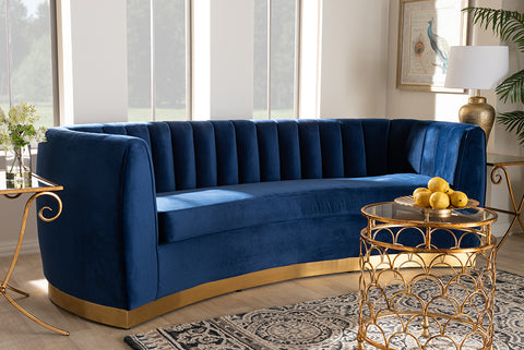 Baxton Studio Milena Glam Royal Blue Velvet Fabric Upholstered Gold-Finished Sofa