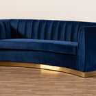 Baxton Studio Milena Glam Royal Blue Velvet Fabric Upholstered Gold-Finished Sofa