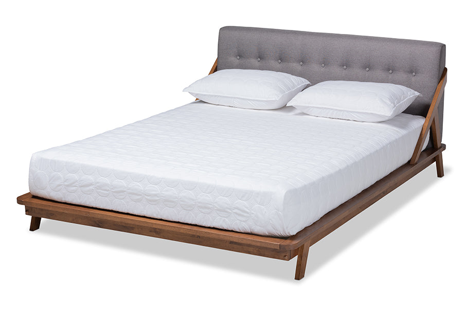 Baxton Studio Sante Mid-Century Modern Grey Fabric Upholstered Wood Queen Size Platform Bed