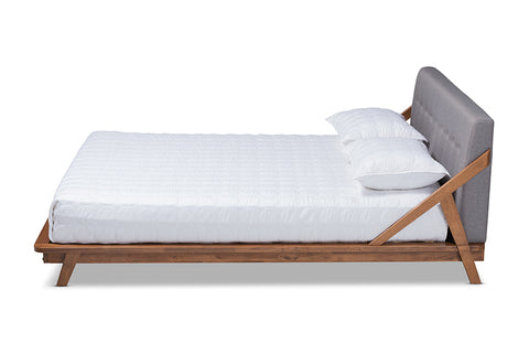 Baxton Studio Sante Mid-Century Modern Grey Fabric Upholstered Wood Full Size Platform Bed