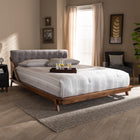 Baxton Studio Sante Mid-Century Modern Grey Fabric Upholstered Wood King Size Platform Bed