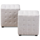 Baxton Studio Elladio Modern and Contemporary Greyish Beige Fabric Upholstered Tufted Cube Ottoman Set of 2