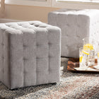 Baxton Studio Elladio Modern and Contemporary Greyish Beige Fabric Upholstered Tufted Cube Ottoman Set of 2