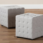 Baxton Studio Elladio Modern and Contemporary Greyish Beige Fabric Upholstered Tufted Cube Ottoman Set of 2