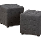 Baxton Studio Elladio Modern and Contemporary Dark Grey Fabric Upholstered Tufted Cube Ottoman Set of 2