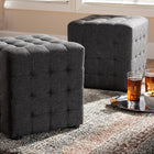 Baxton Studio Elladio Modern and Contemporary Dark Grey Fabric Upholstered Tufted Cube Ottoman Set of 2