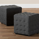 Baxton Studio Elladio Modern and Contemporary Dark Grey Fabric Upholstered Tufted Cube Ottoman Set of 2