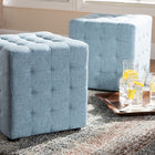 Baxton Studio Elladio Modern and Contemporary Light Blue Fabric Upholstered Tufted Cube Ottoman Set of 2