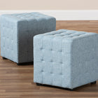 Baxton Studio Elladio Modern and Contemporary Light Blue Fabric Upholstered Tufted Cube Ottoman Set of 2