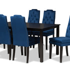 Baxton Studio Dylin Modern and Contemporary Navy Blue Velvet Fabric Upholstered and Dark Brown Finished Wood 7-Piece Dining Set
