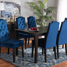 Baxton Studio Dylin Modern and Contemporary Navy Blue Velvet Fabric Upholstered and Dark Brown Finished Wood 7-Piece Dining Set