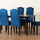 Baxton Studio Dylin Modern and Contemporary Navy Blue Velvet Fabric Upholstered and Dark Brown Finished Wood 7-Piece Dining Set