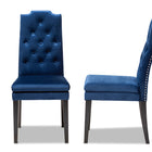 Baxton Studio Dylin Modern and Contemporary Navy Blue Velvet Fabric Upholstered Button Tufted Wood Dining Chair Set of 2