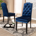Baxton Studio Dylin Modern and Contemporary Navy Blue Velvet Fabric Upholstered Button Tufted Wood Dining Chair Set of 2