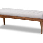 Baxton Studio Linus Mid-Century Modern Greyish Beige Fabric Upholstered and Button Tufted Wood Bench