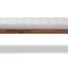 Baxton Studio Linus Mid-Century Modern Greyish Beige Fabric Upholstered and Button Tufted Wood Bench