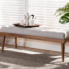 Baxton Studio Linus Mid-Century Modern Greyish Beige Fabric Upholstered and Button Tufted Wood Bench