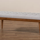 Baxton Studio Linus Mid-Century Modern Greyish Beige Fabric Upholstered and Button Tufted Wood Bench