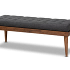 Baxton Studio Linus Mid-Century Modern Dark Grey Fabric Upholstered and Button Tufted Wood Bench