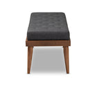 Baxton Studio Linus Mid-Century Modern Dark Grey Fabric Upholstered and Button Tufted Wood Bench