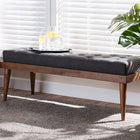 Baxton Studio Linus Mid-Century Modern Dark Grey Fabric Upholstered and Button Tufted Wood Bench