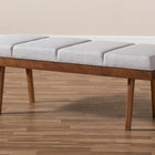 Baxton Studio Larisa Mid-Century Modern Grayish Beige Fabric Upholstered Wood Bench
