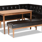 Baxton Studio Arvid Mid-Century Modern Dark Brown Faux Leather Upholstered 4-Piece Wood Dining Nook Set