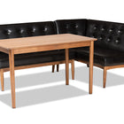 Baxton Studio Arvid Mid-Century Modern Dark Brown Faux Leather Upholstered 3-Piece Wood Dining Nook Set