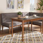 Baxton Studio Arvid Mid-Century Modern Gray Fabric Upholstered 3-Piece Wood Dining Nook Set