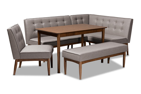 Baxton Studio Arvid Mid-Century Modern Gray Fabric Upholstered 5-Piece Wood Dining Nook Set