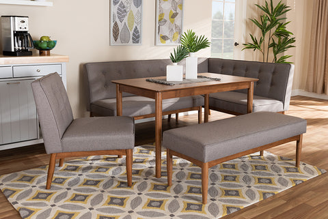 Baxton Studio Arvid Mid-Century Modern Gray Fabric Upholstered 5-Piece Wood Dining Nook Set
