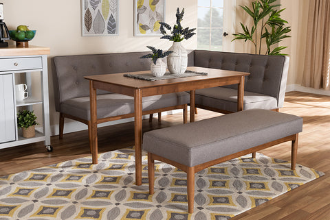 Baxton Studio Arvid Mid-Century Modern Gray Fabric Upholstered 4-Piece Wood Dining Nook Set