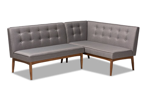 Baxton Studio Arvid Mid-Century Modern Gray Fabric Upholstered 2-Piece Wood Dining Nook Banquette Set